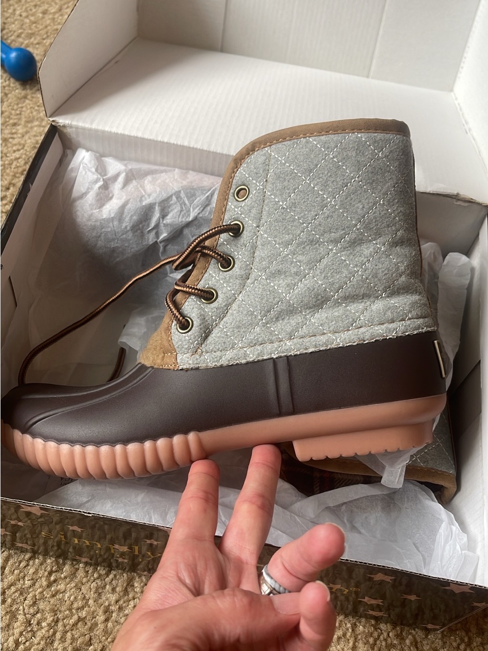 Simply Southern Quilted Gray and Brown Duck Boots